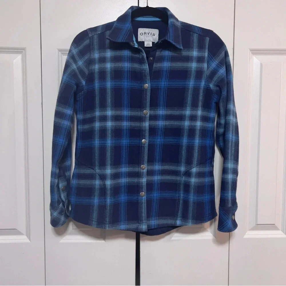 ORVIS Women's Fleece Lined Flannel Comfy Cozy Jacket Snaps Pockets Small